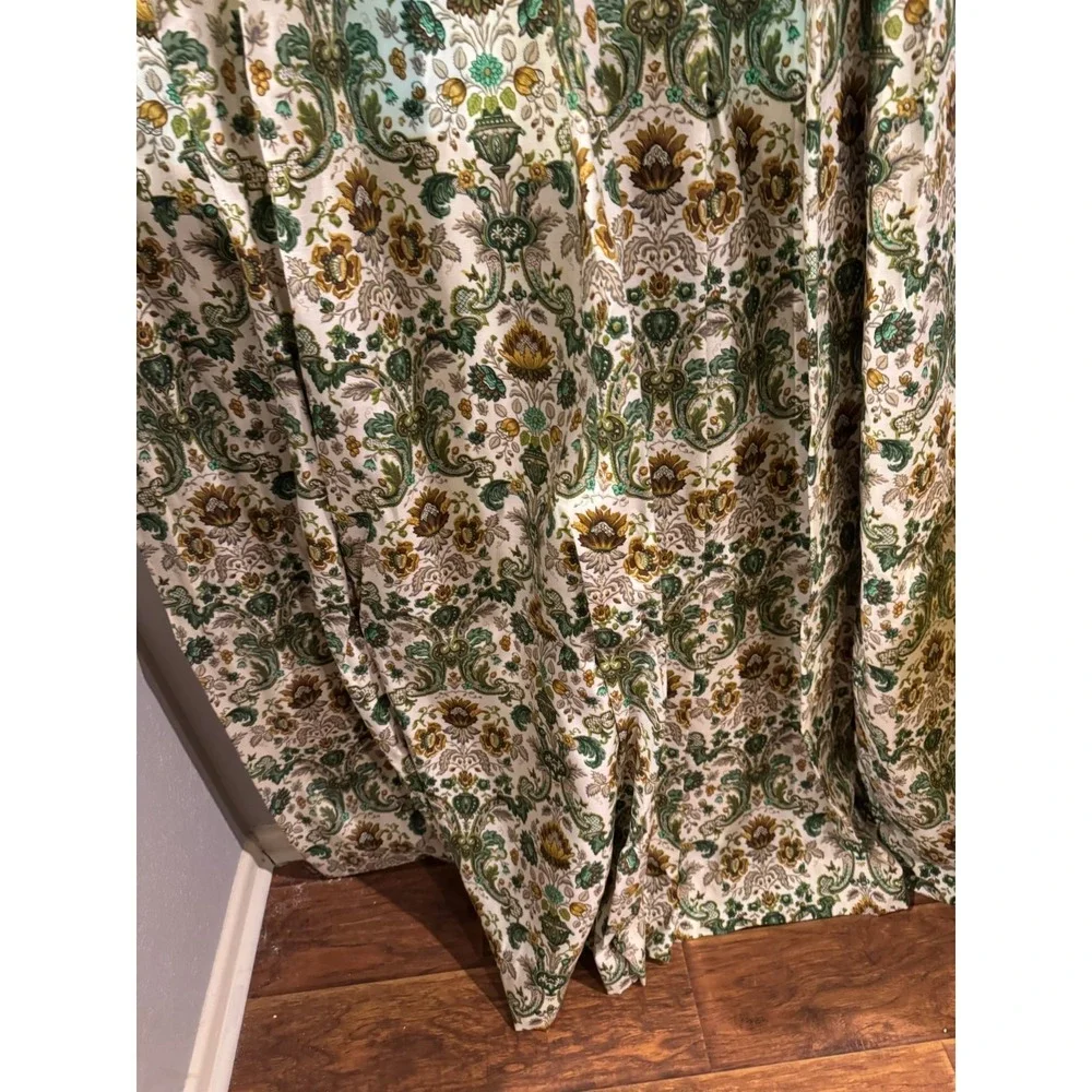 Vtg 60s Floral Damask Tapestry Curtain Set of 2 Baroque Pattern Ornat PinchPleat